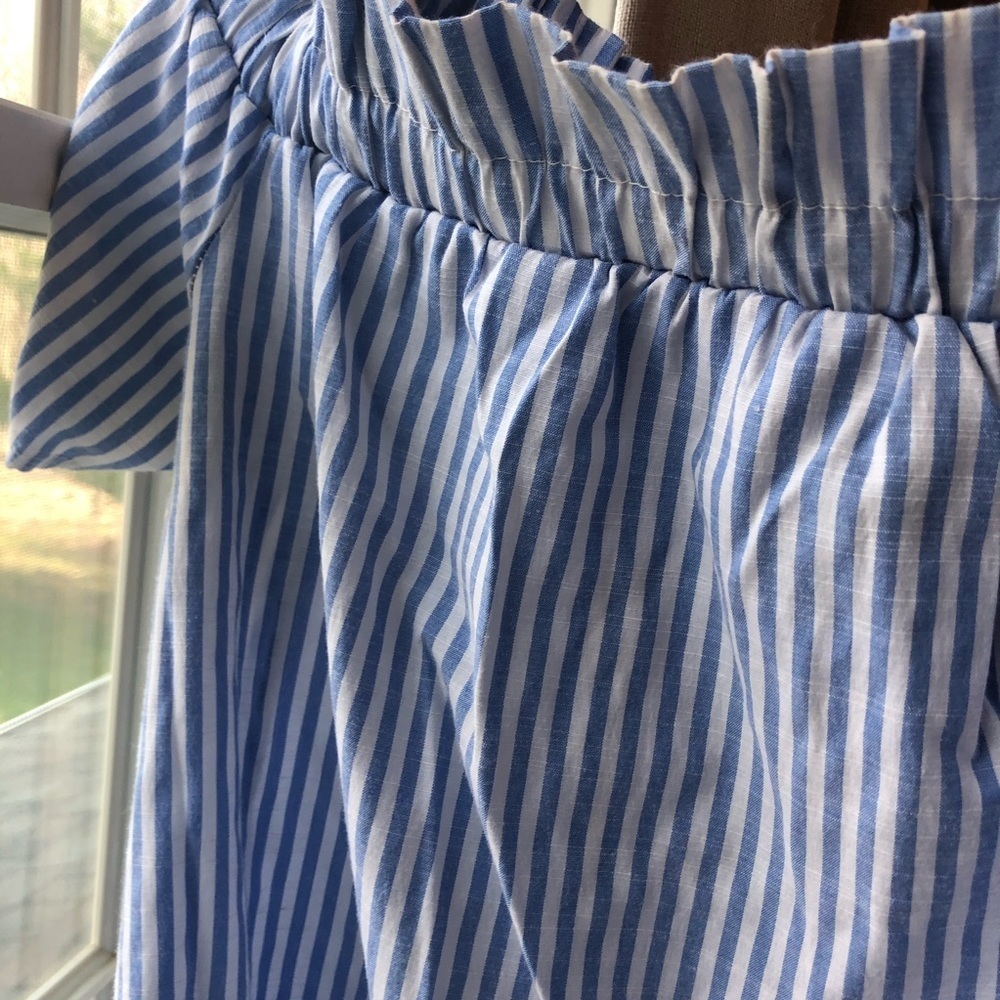 Blue and White Stripe Off the Shoulder Dress - Picture 3 of 7